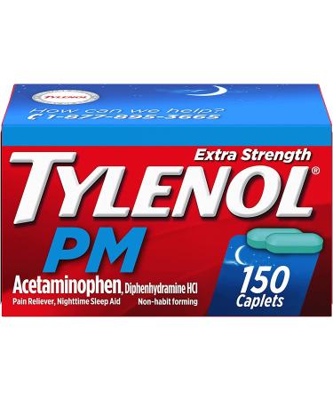 Tylenol PM Extra Strength Caplets 500 mg Acetaminophen + 25 mg Diphenhydramine HCl - 150 ct | Nighttime Pain Reliever & Sleep Aid - Buy Online on GoSupps.com