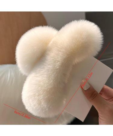 Fluffy Hair Clips 5.1 Inch Large Strong Hold Fuzzy Claw Clip for Thick Hair Nonslip Winter Half Bun Hairpins Hair Jaw Clips Beige Fluffy Hair Clip - Buy Online on GoSupps.com