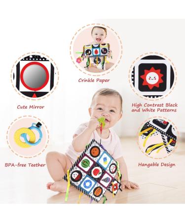Joyfia Baby Floor Mirror & High Contrast Play Mat Set | Black & White Cloth Book with Bite Ring - Perfect Educational Gift for Newborns & Toddlers (0+ Months) - 4-Pack - Buy Online on GoSupps.com