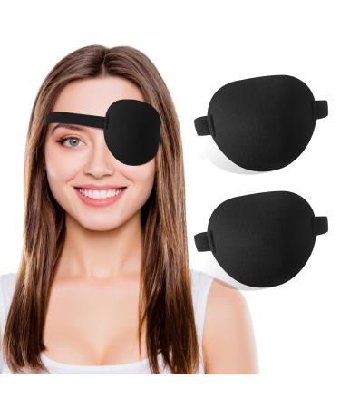 2 pcs 3D Eye Patches for Adults and Kids Medical Adjustable Eyepatch for Right and Left Eye Pirate Costume Black