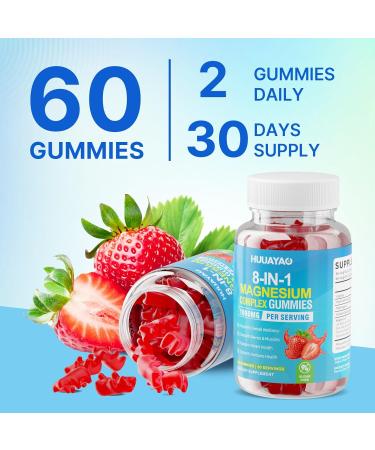 Magnesium Complex Gummies for Women Men 8 in 1 Magnesium Glycinate Citrate Malate Taurate for Bones Muscle Nerve Health Sugar-Free Vegan Non-GMO Strawberry Flavor 120 Count 120 Count (Pack of 1) - Buy Online on GoSupps.com