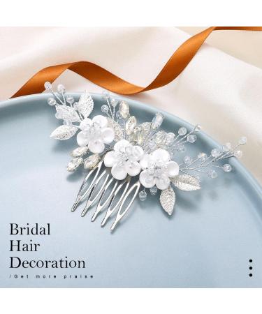 Vakkery Flower Bridal Hair Comb Silver Bride Crystal Hair Headpiece Prom Wedding Hair Accessories for Women and Girls - Buy Online on GoSupps.com