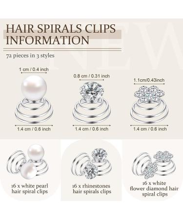 Spiral Rhinestone Hair Pins - 48 Pieces Pearl & Crystal Twist Clips for Wedding & Prom - Silver Coils Hair Accessories - 3 Styles - Buy Online on GoSupps.com