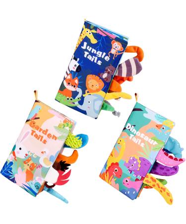Little Bado Touch and Feel Crinkle Tail Books Soft Baby Cloth Books Jungle Theme Dinosaur Theme Garden Theme Cloth Books Set for Babies Girl Boy Birthday Christmas Gift 3 sets