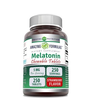 Amazing Formulas Melatonin Chewable Supplement | 5 Mg Per Serving | 250 Tablets | Non-GMO | Gluten-Free | Made in USA (Strawberry)