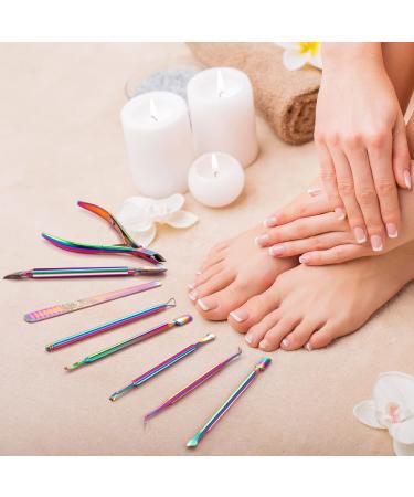 12-Piece Cuticle Nippers and Ingrown Nail Kit - Nail Cleaner, File, Pusher, Peeler Scraper for Fingernail and Toenail Manicure - Rainbow - Buy Online on GoSupps.com