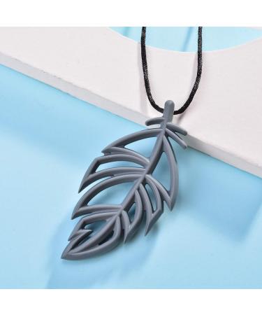 Sensory Chew Necklace for Kids & Adults | Teething Jewelry & Baby Teether | Oral Motor Aid | Soft Silicone | Adjustable | 2 Pack Grey Leaf - Buy Online on GoSupps.com