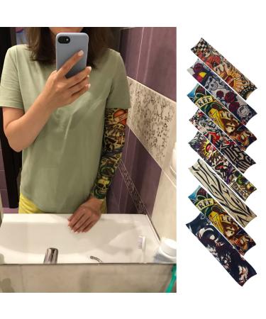 Men's 8pcs Temporary Tattoo Sleeves - Fake Slip On Sunscreen Arm Protectors for Cosplay & Body Art - Buy Online on GoSupps.com