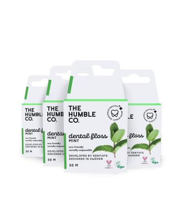 The Humble Co. Dental Floss (4pack) - Vegan Waxed Dental Floss with Xylitol 55 Yards of Adult and Kids Floss for Gum Care and Dental Care (Mint)