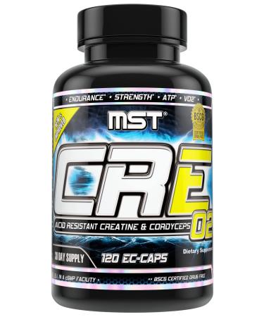 MST CRE O2 Acid Resistant Delayed Release Stomach Stable Delivery Creatine Cordyceps Rhodiola Jiaogulan Dual Action ATP Supplement BSCG Certified Drug Free 120 V-Caps Millennium Sport Tech