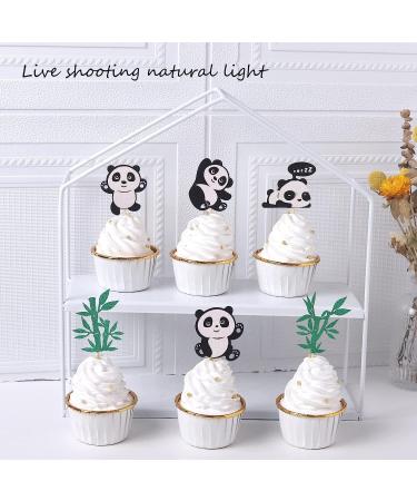 24 Panda Glitter Green Bamboo Cupcake Toppers - Cute Animal Cake Decorations for Baby Showers & Kids Birthday Parties - Buy Online on GoSupps.com