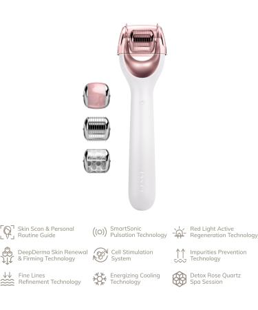 GESKE SmartAppGuided MicroNeedle Face Roller | 9 in 1 | Electric derma roller with rose quartz | Professional microneedling device | Needle roller | Beauty roller for face Starlight - Buy Online on GoSupps.com