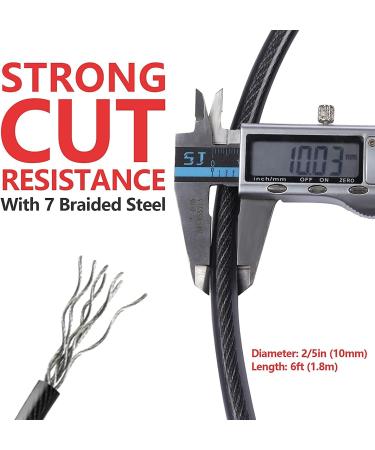 DELSWIN 15ft Heavy Duty Security Steel Cable with Loops - 3/8 inch Thick Vinyl Coated Braided Lock Cable for Bike, Generator, Kayak, Patio Furniture - 6ft Cable Option Available - Buy Online on GoSupps.com