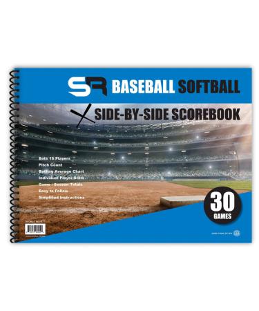 Score It Right Side By Side Baseball/Softball Scorebook  Premium Score Keeping Book  16 Player - 30 Game Scorebook with Pitch Count, Individual Player Stats, Batting Average Chart