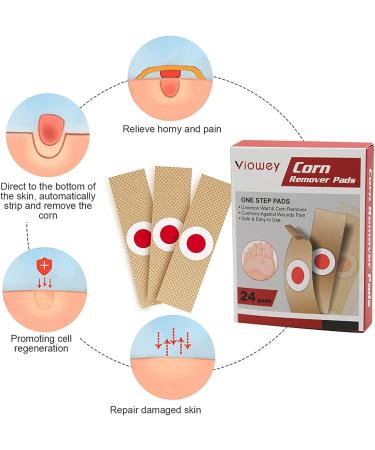 Viowey Corn and Callus Removal Pads - 24 Count Pack for Foot Care, Toe Corn Relief, Wart Removal - Foot and Hand Corn Plasters with Hole - Buy Online on GoSupps.com