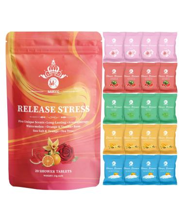 MR Shower Steamers Aromatherapy for Women or Men 20-Pack Organic Shower Bombs with Essential Oil Watermelon Orange & Vanilla Sea Salt&Orange Rose Tea Tree Birthday Gifts for Her