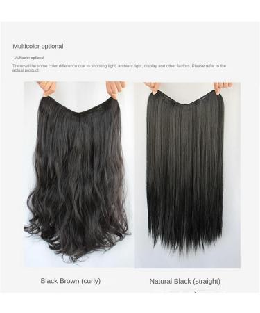 Faringoto Clip in Hair Extensions Wig Female Long Hair Straight V-Shaped Wavy Curls Traceless Hair Extensions (Curly brown black) - Buy Online on GoSupps.com