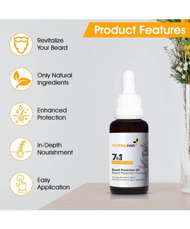 Premium 7-in-1 Beard Oil for Men | Vegan Natural Ingredients | Nourishing Leave-In Conditioner with Jojoba Castor & Sweet Almond Oil - 1 fl oz - Buy Online on GoSupps.com