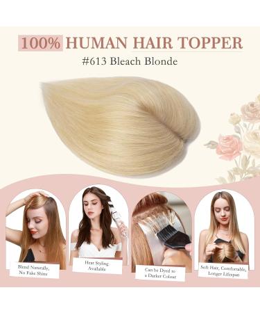 Elailite 40cm Real Hair Toupet & Clip-In Extensions - 50g Silk Base 130% Density #613 Bleached Blonde - Buy Online on GoSupps.com
