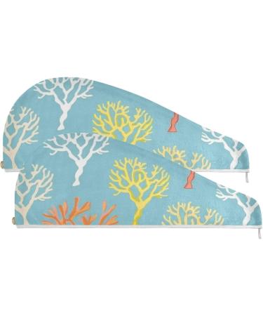 Colorful Corals Hair Towel 2 Pack - Super Absorbent Quick Dry Hair Turbans for Women & Girls - Buy Online on GoSupps.com