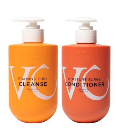 Foaming Curl Cleanse and Moisture Surge Conditioner Kit Clarifying Shampoo and Deep Conditioner for Curly Hair Color-Safe GMO-Free with Amino Acids Proteins & Superfruits (10 oz)
