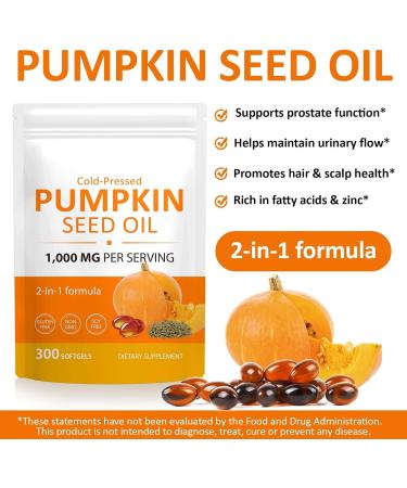 Pumpkin Seed Oil Capsules Cold Pressed Pure Virgin Pumpkin Seed Oil Softgels Essential Omega-3/6 Fatty Acids Phytosterols Vitamin E Supports Hair Health Prostate Function - 300 Softgels - Buy Online on GoSupps.com