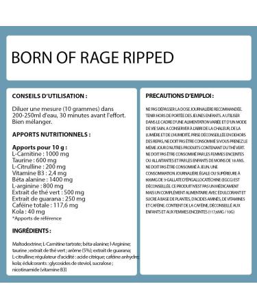 Pre Work Dry Born Of Rage - Explosive Dry Bodybuilding Booster New Hybrid Energy/Endurance & Dry Formula 250 g Peach Flavor - Eric Favre - Buy Online on GoSupps.com