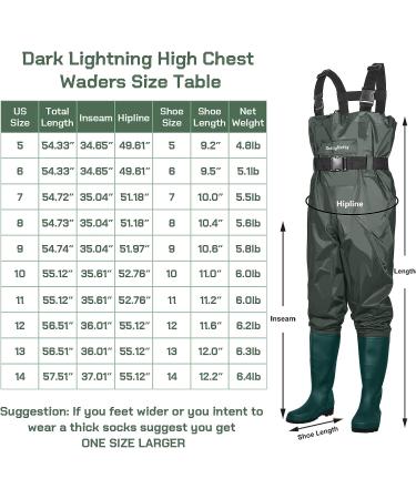 Dark Lightning High Chest Waders with Boots - Green, Men's 11/Women's 13 - Buy Online on GoSupps.com