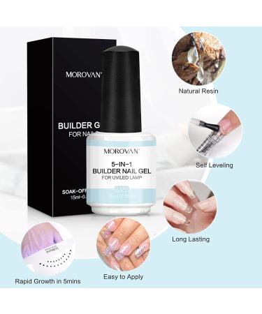 Morovan Clear Builder Gel - 5-in-1 Brush-On Hard Gel for Quick Nail Extension - Professional 15ml UV LED Builder Gel - Buy Online on GoSupps.com