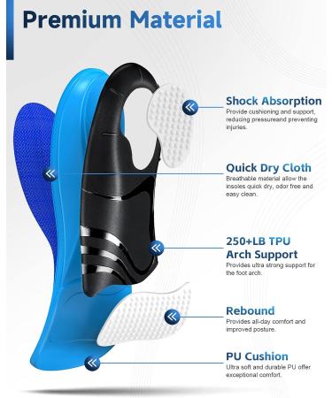 Plantar Fasciitis Insoles for 250LB High Arch Support | Soft Pain Relief Orthotics for Flat Feet | Dynamic Support Inserts for Heavy Duty | Ideal for Running/Walking | Blue Men's 7-8/Women's 9-10 - Buy Online on GoSupps.com
