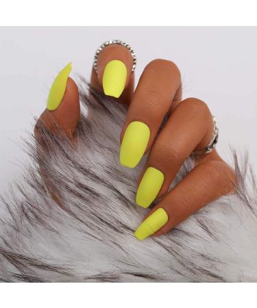 Bohend Faux Ongles Mat Moyen - Couleur Pure Ballerine 24 Pcs Art d'Ongles Compl te pour Femmes et Filles - Gelb - Buy Online on GoSupps.com
