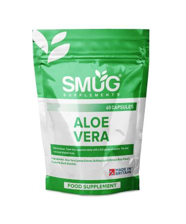 SMUG Supplements Aloe Vera - 60 Capsules - High Strength Natural Herb to Support Colon Cleanse and Detox - Two-a-Day - Equivalent to 12000mg Leaf Juice - Made in Britain - Buy Online on GoSupps.com