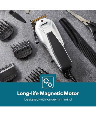 Geepas Professional Electric Hair Clipper | Barber Clipper/Trimmer with High Grade Gold Titanium Carbon Steel Blade | Long-Life Magnetic Motor | 3 6 and 9 12mm Combs Barber Comb & Scissor Included - Buy Online on GoSupps.com
