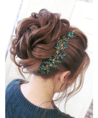 Denifery Emerald Green Wedding Hair Vine | Bridal Gold Headpiece & Jewelry - Buy Online on GoSupps.com