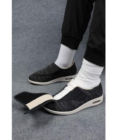 Grigobu Diabetic Shoes for Elderly Men - Wide Adjustable Closure Sneakers for Swollen Feet - Size 11-11.5 Wide Black Grey - Buy Online on GoSupps.com