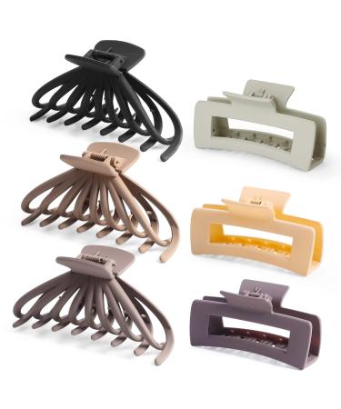 Optish 6 Pcs Large Claw Clips for Thick Hair 4.8 Inch Large Hair Claw Clips Big Square Hair Clips Matte Hair Clips for Women Thick Curly Hair 6 Pack