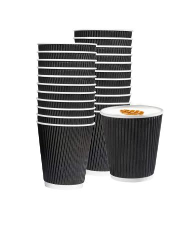 GOURMEX 25 Pieces Per Pack Insulated Disposable Coffee Cups | Black Coffee Cups Ripple Paper for Home Office Work | Paper Tea Cups Without Sleeve for Hot and Cold Beverage | Recyclable Cups (8oz)