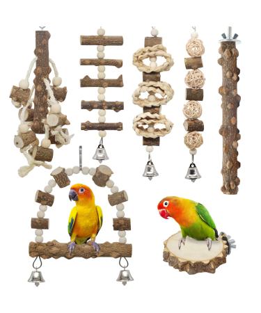 LIMIO Bird Toys, Parakeet Toys, Natural Wood Bird Perches for Bird Cage Accessories,Swing Chewing Toys,7 PCS