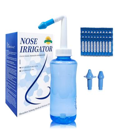CACRTY Nasal Irrigation System for Adults & Kids 500ml Nasal Wash Bottle 30 Salt Packets Safe for Daily Nasal Care Allergies Valve-Controlled Sinus Rinse Bottle with Anti-Backflow Design.
