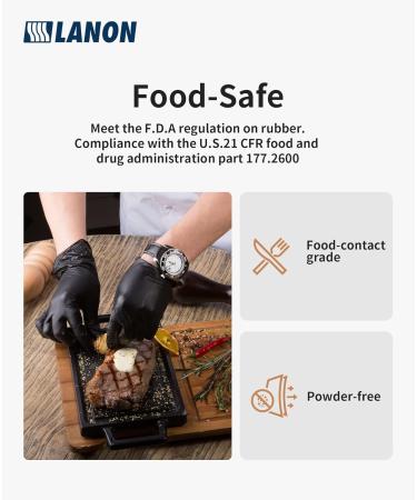 LANON 6-mil Black Nitrile Disposable Gloves XL (Pack of 100) - Food-Safe, Powder-Free, Heavy-Duty, Textured Fingertips - Latex-Free - Buy Online on GoSupps.com