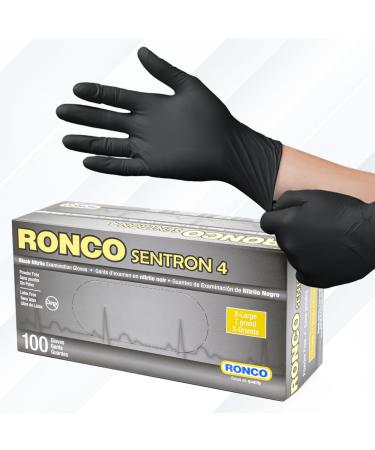 Black Disposable Nitrile Gloves XL Heavy Duty Powder-Free Industrial Grade 4 MIL Thickness Texture Ronco Sentron4 (Extra Large) 100 Gloves