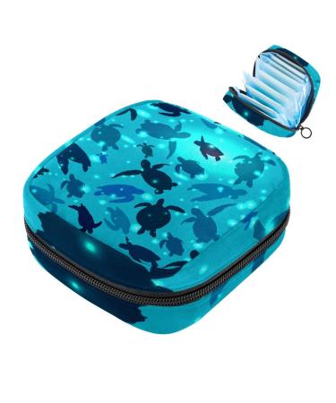 Menstruation pad bag with zipper women's napkin bag tampons collective bags for women and girls (turtle swimming ocean)