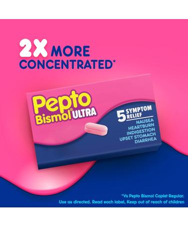 Pepto Bismol ULTRA Caplets Upset Stomach Relief Nausea Relief Heartburn Relief Indigestion Relief Anti Diarrhea Medication for Adults - 5 Symptom Relief 48 ct (2x24 ct) 48 Count - Buy Online on GoSupps.com