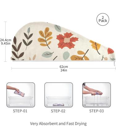 Super Absorbent Autumn Hair Towel 2 Pack - Quick Dry Turbans with Button Twisty Wrap for Women & Girls - Buy Online on GoSupps.com