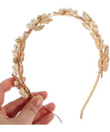 FRCOLOR Wedding Headband Rose Gold Bridal Headband Rhinestone Retro Crystal Headband Pearls Headband Metal Leaves Crown Head Band Tiara for Women Wedding Hair Accessories - Buy Online on GoSupps.com