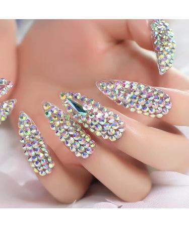3D Rhinestone Art Deco Long Almond Fake Nails - Shiny Acrylic Gem Set (24 Pcs) - Buy Online on GoSupps.com