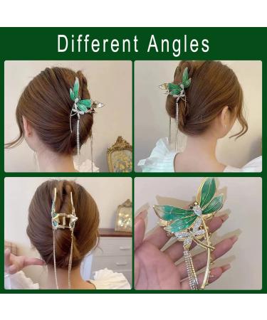 Green Dragonfly Tassel Hair Claw Clip - Rhinestone Design Barrette for Women & Girls - Buy Online on GoSupps.com