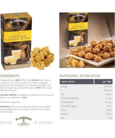 Scottish Cheddar Cheese Biscuits | 8 x 90g Boxes | Extra Mature Cheddar Cheese Bites | Made in Scotland | St Andrews Biscuit Co. (Cheddar Cheese Bites) - Buy Online on GoSupps.com