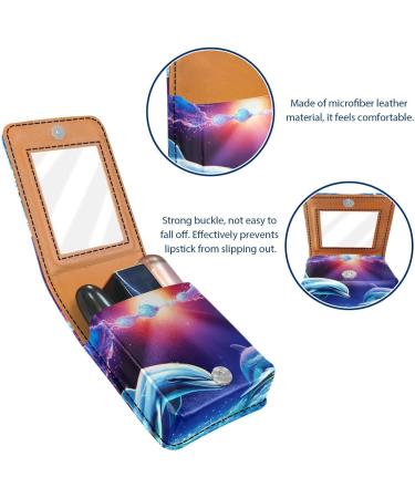 Premium Leather Lipstick Case Organizer with Mirror - Mini Lipstick Holder Bag - Whales Kiss Ocean Moon Design - Buy Online on GoSupps.com