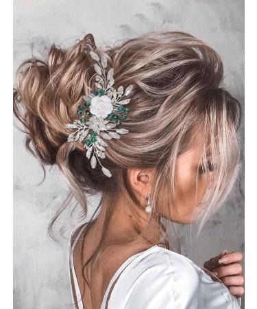 IYOU Women Wedding Hair Comb Silver Flower Headpiece Leaf Beads Hair Piece Guest Prom Hair Accessories for Bride and Bridesmaid - Buy Online on GoSupps.com